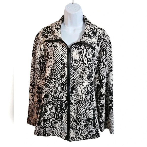 Vintage JM Collection XL Snakeskin Print Zip Jacket Black White Edgy Avant Garde - Picture 2 of 9